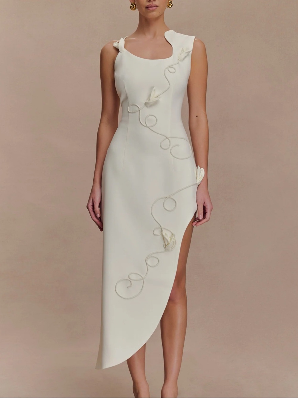 MESHKI Virginia - Suiting Embroidered Midi Dress - White bridal  NWT